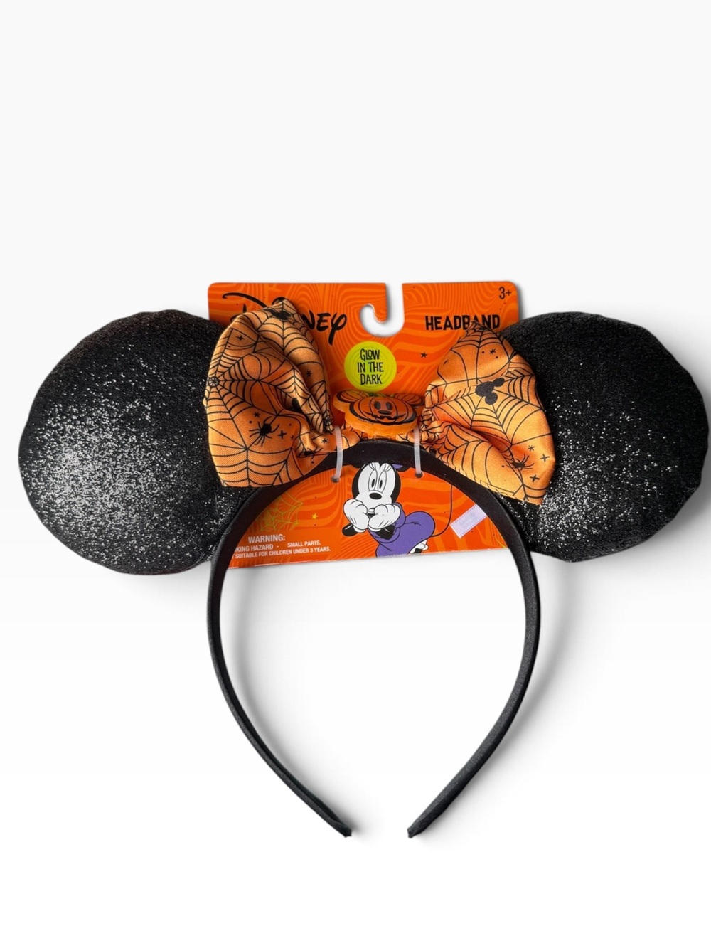 Disney Halloween Mickey Pumpkin Minnie Ears Headband Orange Black Glow in Dark - Picture 2 of 4